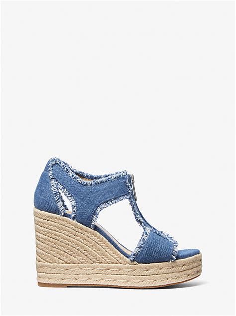 michael kors berkley wedge pale gold|berkley frayed denim wedge sandal.